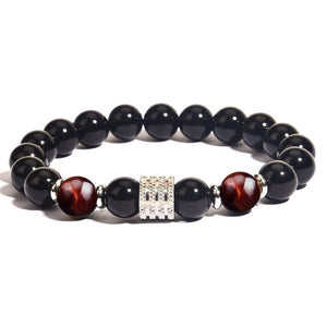 Tiger Eye and Obsidian Beaded Bracelet for Courage and Confidence