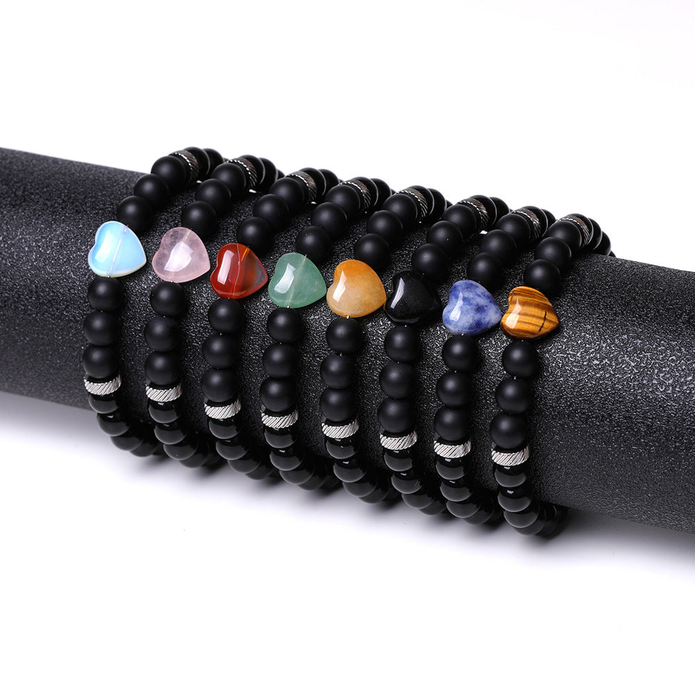 Black Obsidian heart stone bracelet detail