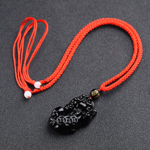 Black Obsidian Three Money Pixiu Pendant Prosperity and Wealth Necklace
