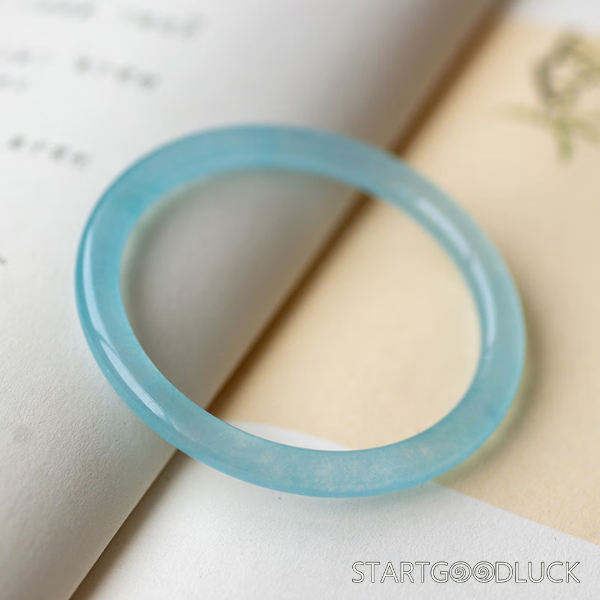 Blue Jade Healing Bracelet – Translucent Spiritual Bangle for Calm & Abundance