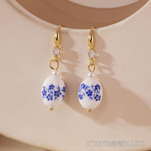 Blue and White Porcelain Earrings - Chinese Style - StartGoodLuck