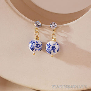 Blue and White Porcelain Earrings - Chinese Style - StartGoodLuck