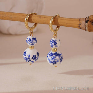 Blue and White Porcelain Earrings - Chinese Style - StartGoodLuck
