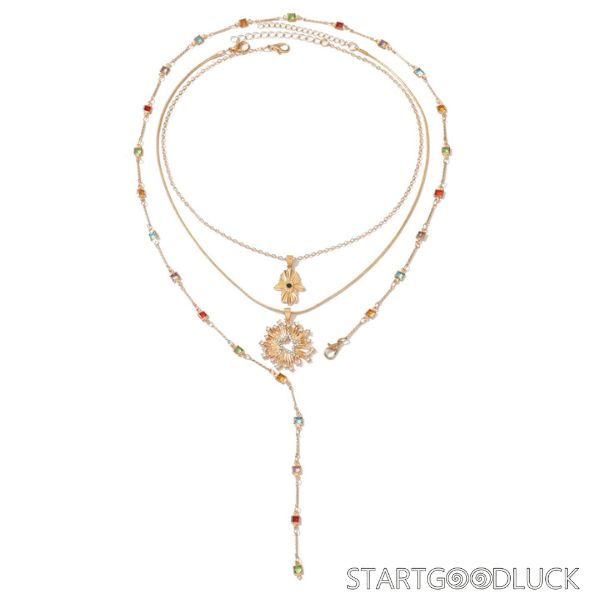 Bohemian Layered Necklace - Colorful Crystal Statement Jewelry