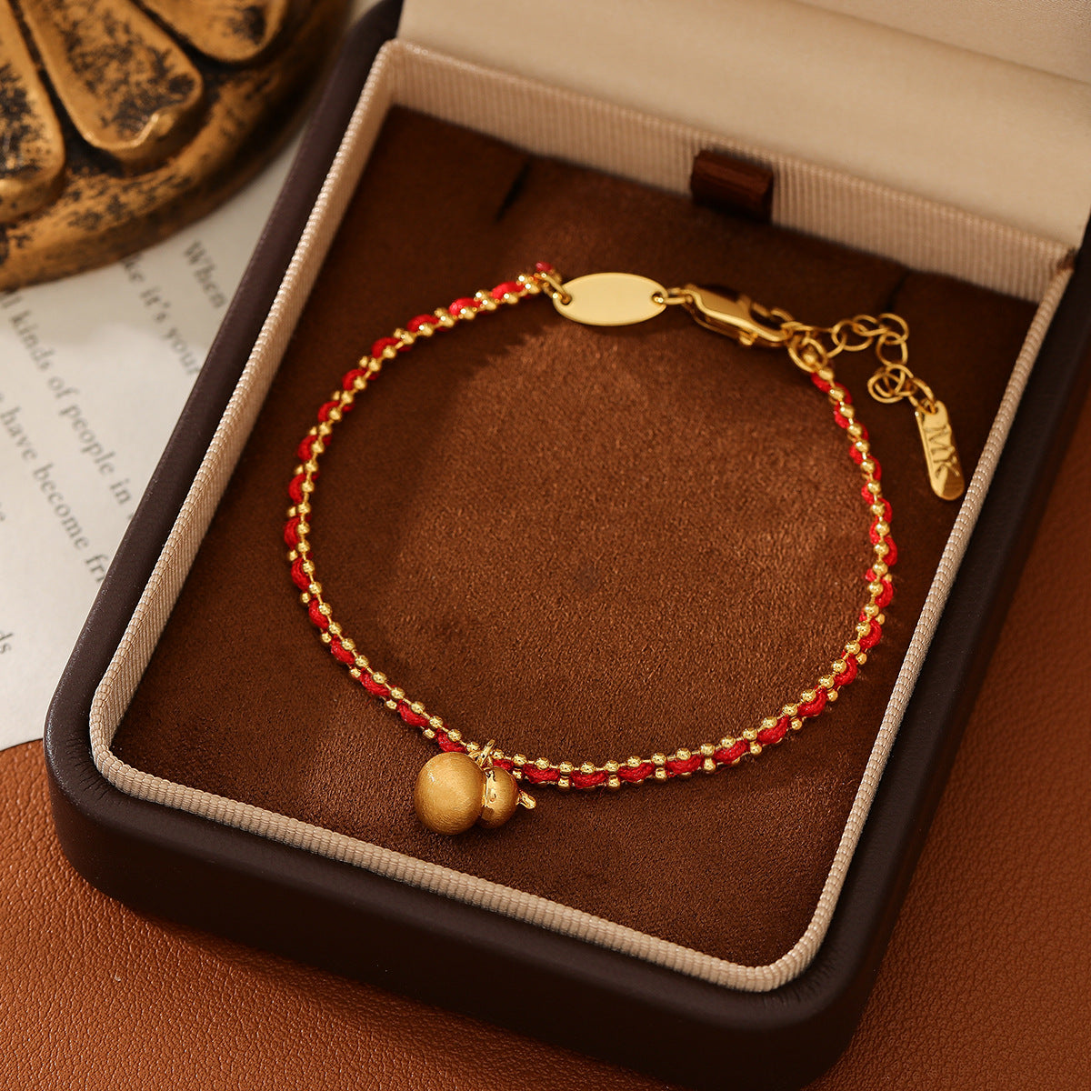 Brass Red Rope Bracelet for Zodiac Year with Gourd Pendant
