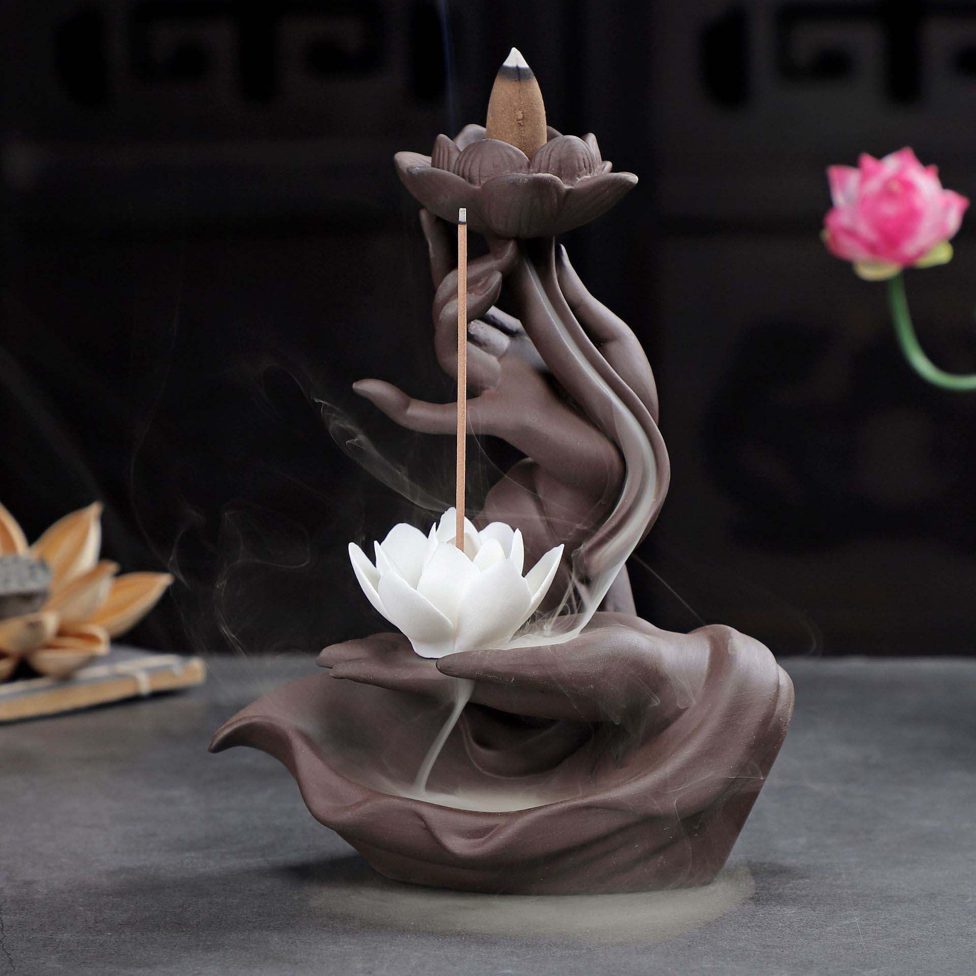 Buddha Incense Burner - Buddha Hand Incense Holder with Lotus or Buddha Decoration