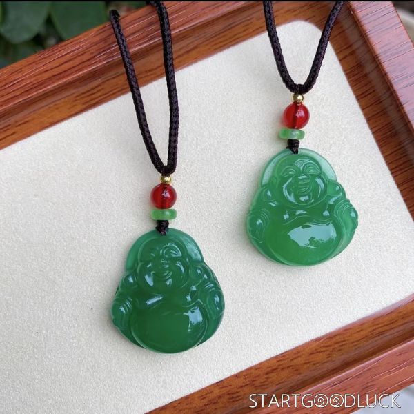 Buddha Jade Stone Necklace | Multi - Color laughing Buddha Jadeite Stone Pendant