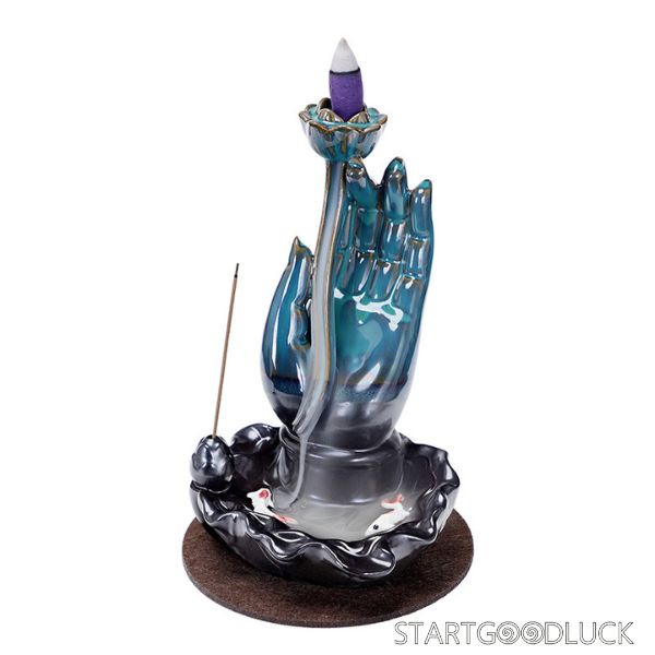 Buddha Incense Burner - Buddha Hand Incense Holder with Lotus or Buddha Decoration