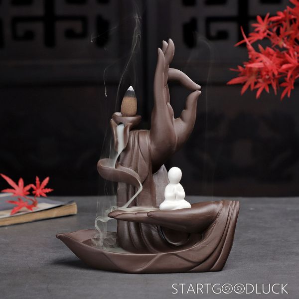 Buddha Incense Burner - Buddha Hand Incense Holder with Lotus or Buddha Decoration