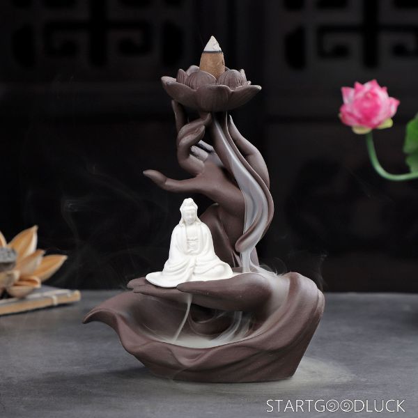 Buddha Incense Burner - Buddha Hand Incense Holder with Lotus or Buddha Decoration