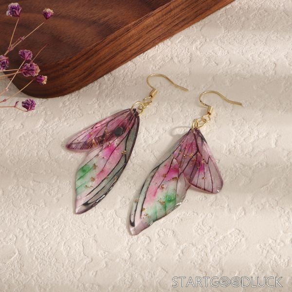 Butterfly Wing Earrings - Resin with Gold Flake Accents Aesthetic Handmade Jewelry