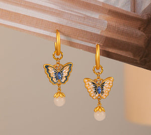 Butterfly Earrings enamel pearl exquisite versatile Earrings