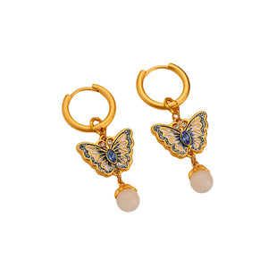 Butterfly Earrings enamel pearl exquisite versatile Earrings