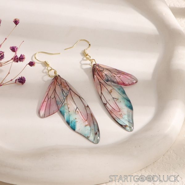 Butterfly Wing Earrings - Resin with Gold Flake Accents Aesthetic Handmade Jewelry