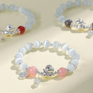 Cat's Eye Natural Aquamarine Crystal Beaded Balance and Harmony Bracelet