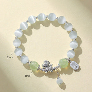 Cat's Eye Natural Aquamarine Crystal Beaded Balance and Harmony Bracelet