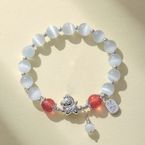 Cat's Eye Natural Aquamarine Crystal Beaded Balance and Harmony Bracelet