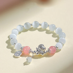Cat's Eye Natural Aquamarine Crystal Beaded Balance and Harmony Bracelet