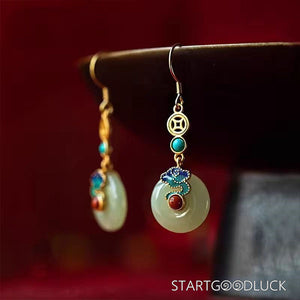 Chinese Style Cloud-Patterned Peace Buckle Jade Earrings - StartGoodLuck