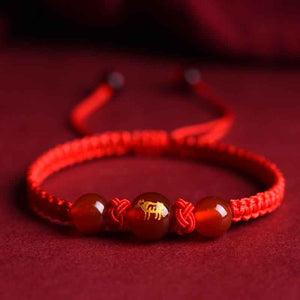 Chinese Zodiac Red-String Bracelet - Natural Red Agate | Lucky Amulet