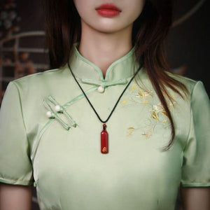 Cinnabar Buddha Pattern Wu Shi Pai Peace and Tranquility Necklace