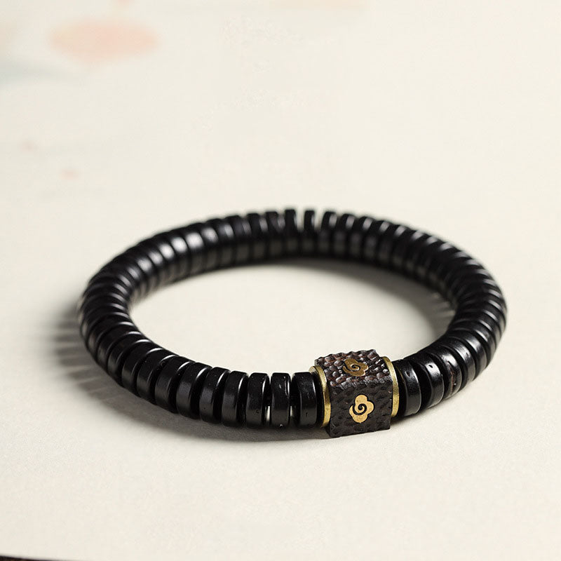 Coconut Shell Ebony Embedded Copper Passepartout Focus and Wisdom Bracelet