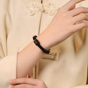 Coconut Shell Ebony Embedded Copper Passepartout Focus and Wisdom Bracelet