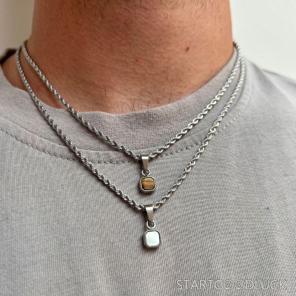 Cube Pendant Necklace - Cube Tiger's Eye Pendant Charm
