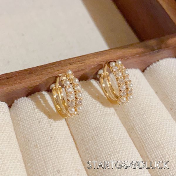 Diamond Pearl Huggie Earrings | Versatile Stud Earrings | Double Pearl Earrings