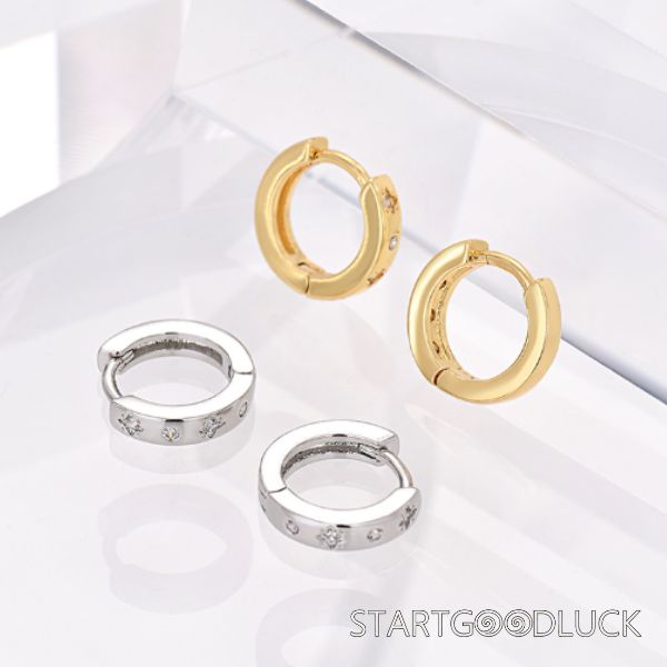 Diamond Stars Plated Gold/Silver Hoop Earrings | Casual Daily Outfits