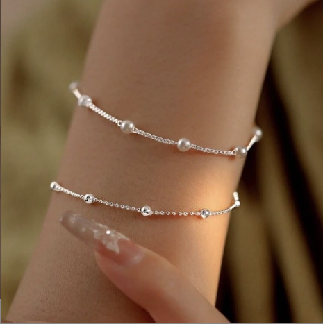 Double Layer Bracelet | Fresh-water Pearl Beads Bracelet | Adjustable Gold/Silver Chain