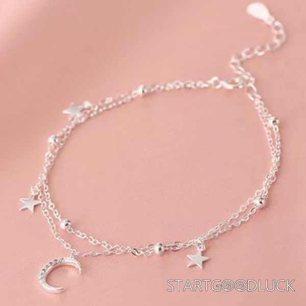 Double Layer Silver Bracelet | Moon & Star Bracelet | Best Birthday Gift