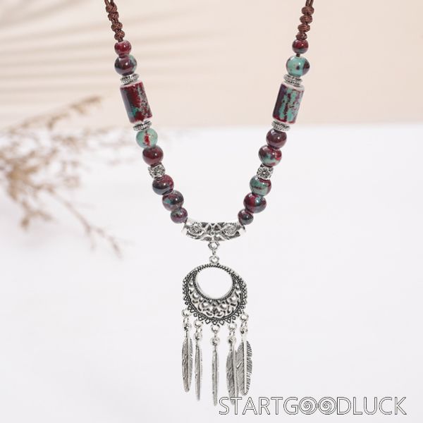 Dream Catcher Necklace | Ceramic beads Necklace | Ethnic minority style