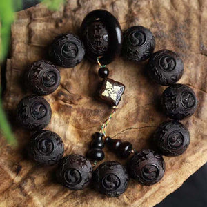 Ebony Running Horse With Yinyang Calming and Sleep-promoting Bracelet