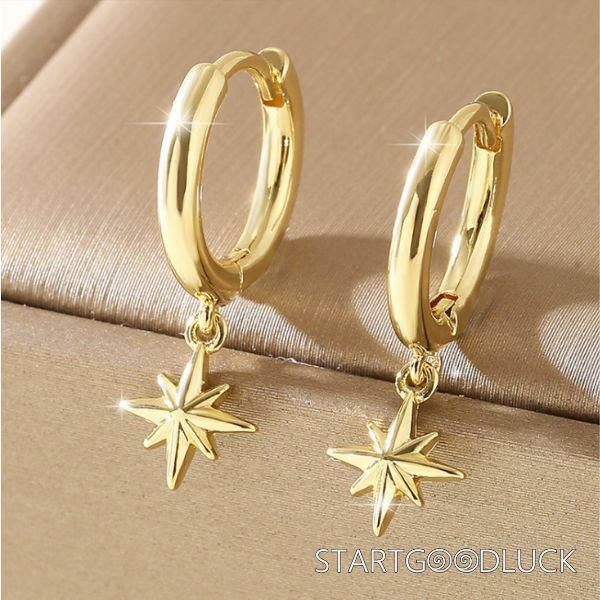 Eight Awn Start Pandant Earrings | Plated Gold or Silver Earrings | Versatile basic clothing items