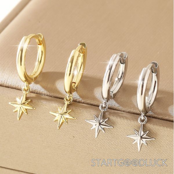 Eight Awn Start Pandant Earrings | Plated Gold or Silver Earrings | Versatile basic clothing items