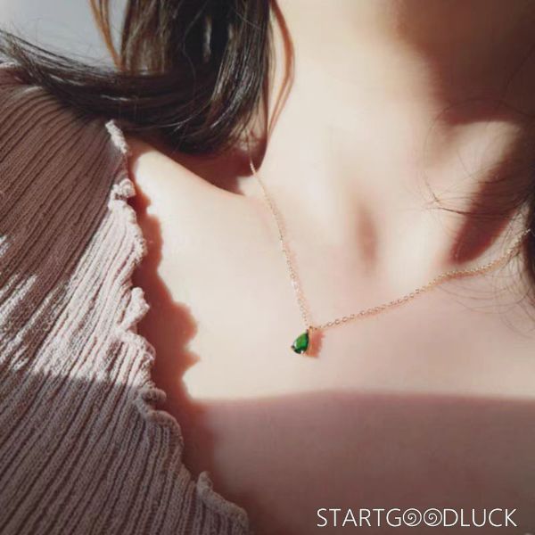 Emerald Diamond Necklace - Elegant Teardrop Emerald Pendant with Silver Gold Plated Chain