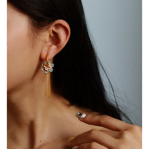 Floral tassel Earrings Heart-shaped Enamel Simple Earrings