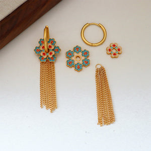 Floral tassel Earrings Heart-shaped Enamel Simple Earrings
