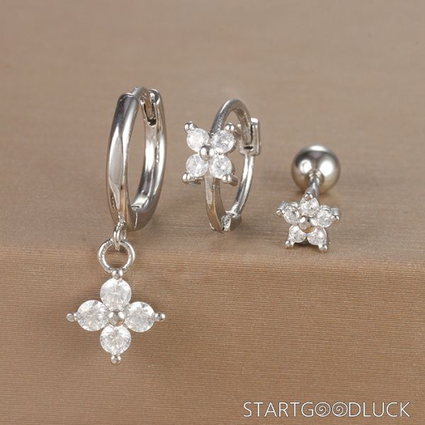 Flower Earrings Set - Gold/Silver Dainty Crystal Stud Earrings Set