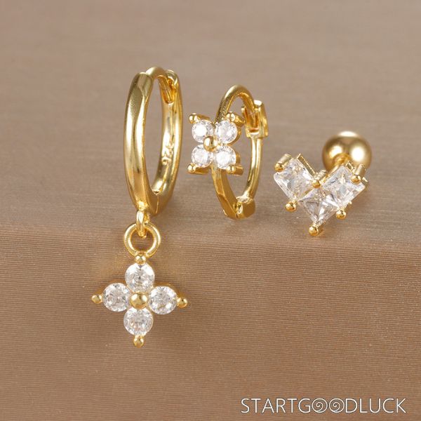 Flower Earrings Set - Gold/Silver Dainty Crystal Stud Earrings Set