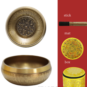Four-Faced Buddha Singing Bowl Set-Tibetan Hand-Carved Om Mani Padme Hum | Mental Healing