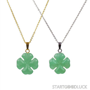 Four-Leaf Clover Jade Necklace on Golden/Silver Chain: Luck & Timeless Charm - StartGoodLuck