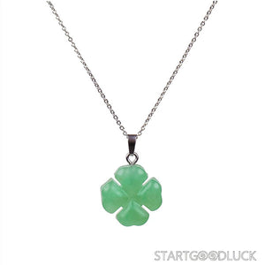Four-Leaf Clover Jade Necklace on Golden/Silver Chain: Luck & Timeless Charm - StartGoodLuck
