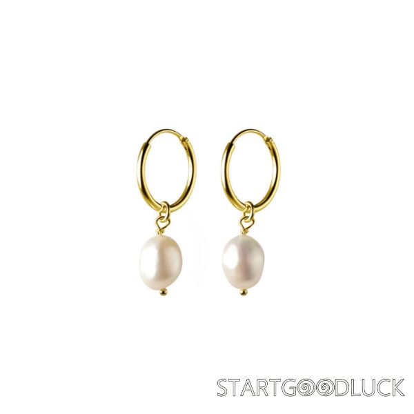 Freshwater Pearl Drop Earrings | Minimalist Gold Huggie Earrings Loops | Always Appropriate Gift
