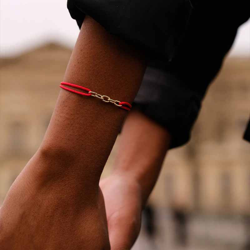 Gold Minimalist Bracelet - Red string cord with Gold Chain