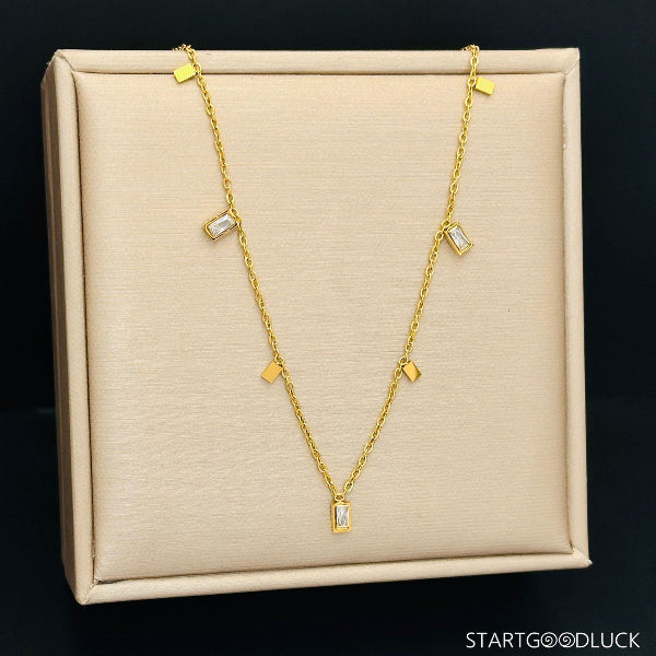 Gold Cable Chain Necklace - Tiny Multi Charm Necklace Geometric Pendant Minimalist Jewelry
