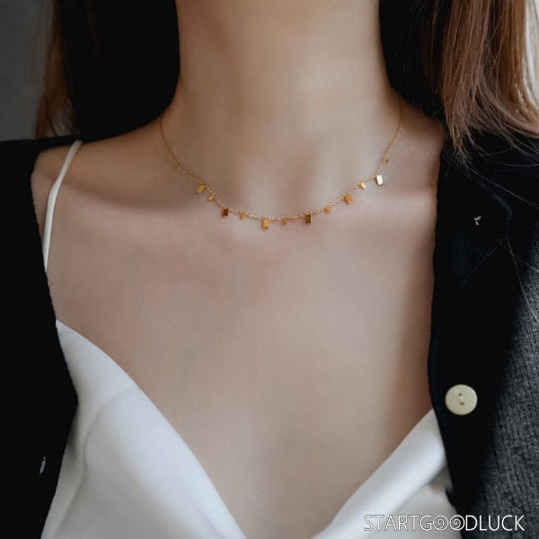Gold Cable Chain Necklace - Tiny Multi Charm Necklace Geometric Pendant Minimalist Jewelry
