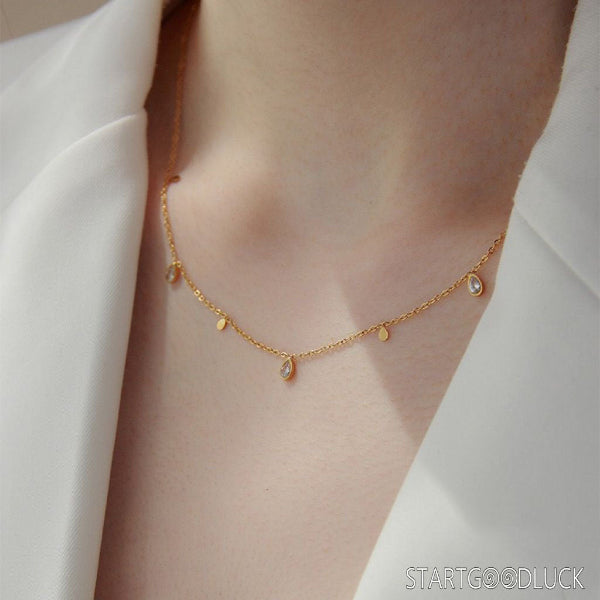 Gold Cable Chain Necklace - Tiny Multi Charm Necklace Geometric Pendant Minimalist Jewelry