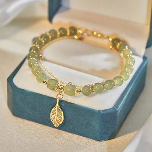 Gold Leaf Bracelet | Jade Beads Bracelet | Niche Design